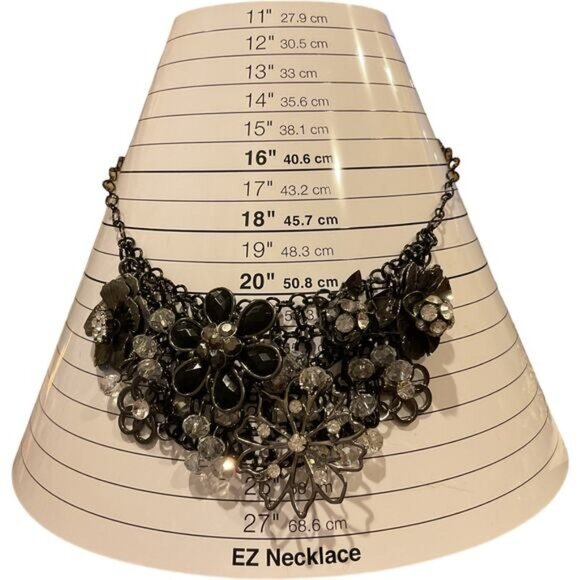Black Floral Crystal Statement Necklace Adjustable Chain Lobster Clasp Closure - Picture 7 of 7